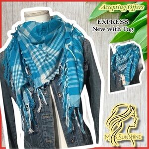 EXPRESS NWT - fringe scarf 40x40 IN glitter silver